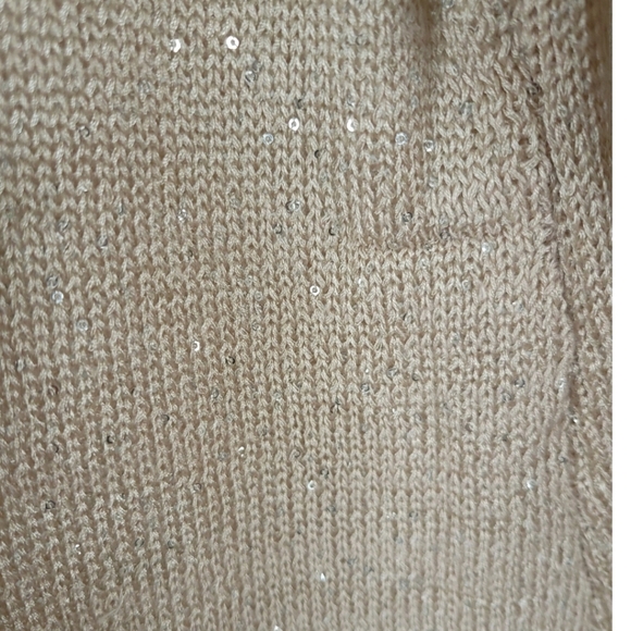 Lulu-B Sz L Asymmetrical Hem Knit Sparkly Summer Sweater Top 3/4 Sleeves Beige - Picture 11 of 12